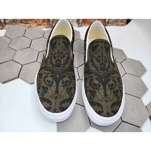 Vans Men's Classic Slip On Skull Tapestry Grape Leaf Olive Canvas Shoes Size 8.5